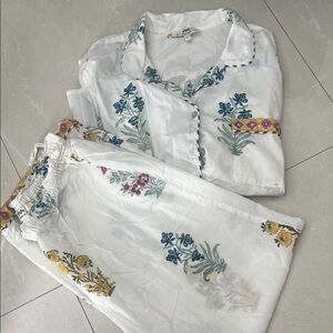 White Pajama Top with Embroidered Details